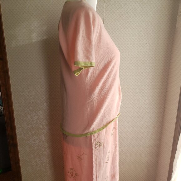 SAG HARBOR VTG PETITE PALE PINK PALM TREE DRESS WITH MATCHING CARDIGAN SWEATER - Picture 4 of 14